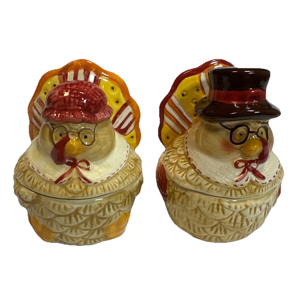 Vintage Cracker Barrel Turkey Thanksgiving Pilgrims Tea Light Candle Holders